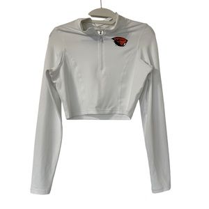 OSU Women's White Quarter-Zip Mock‎ Neck Crop with Beaver Size M